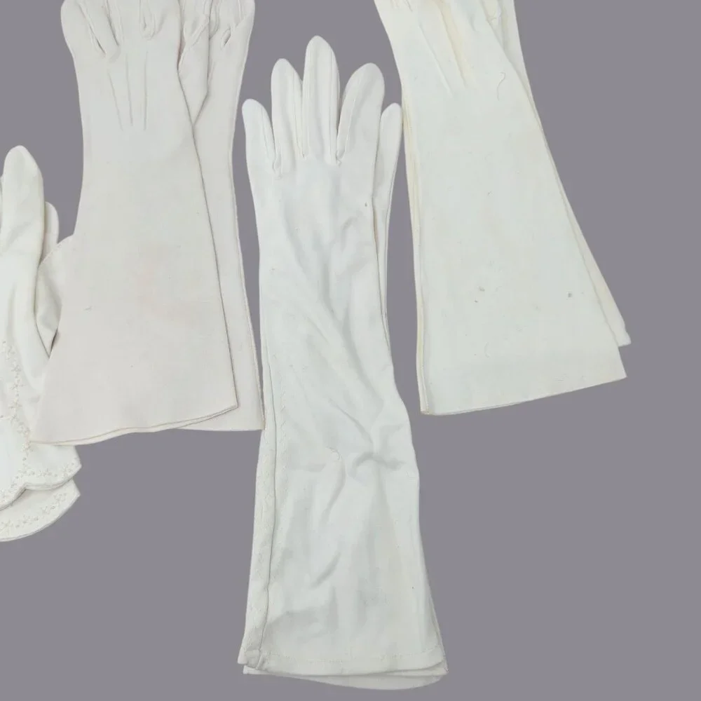 Vintage Antique Gloves White Black Gray Wrist Long 8 Pairs